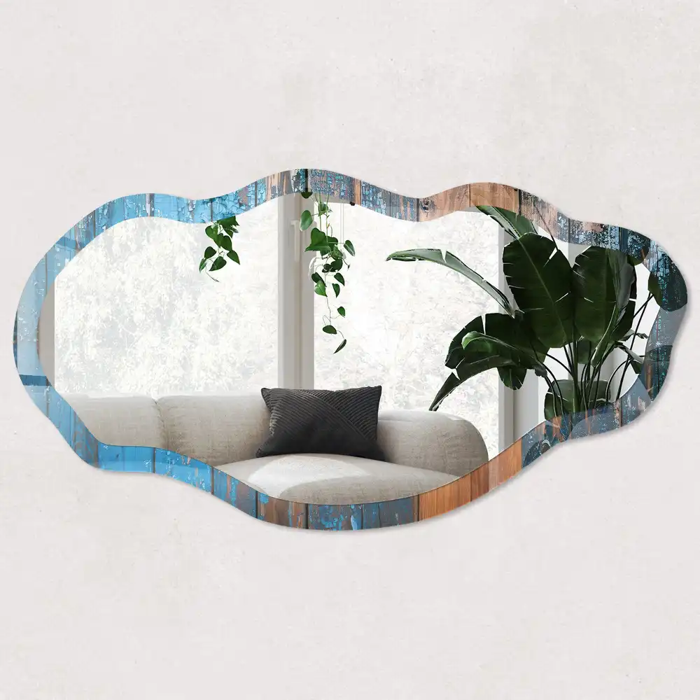 Miroir décoratif irrégulier effet bois