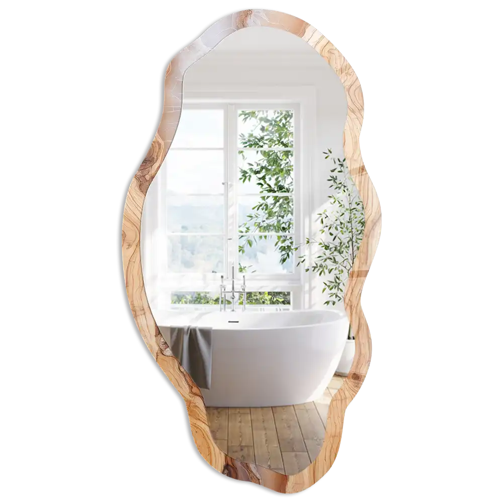 Miroir irrégulier à motif bois