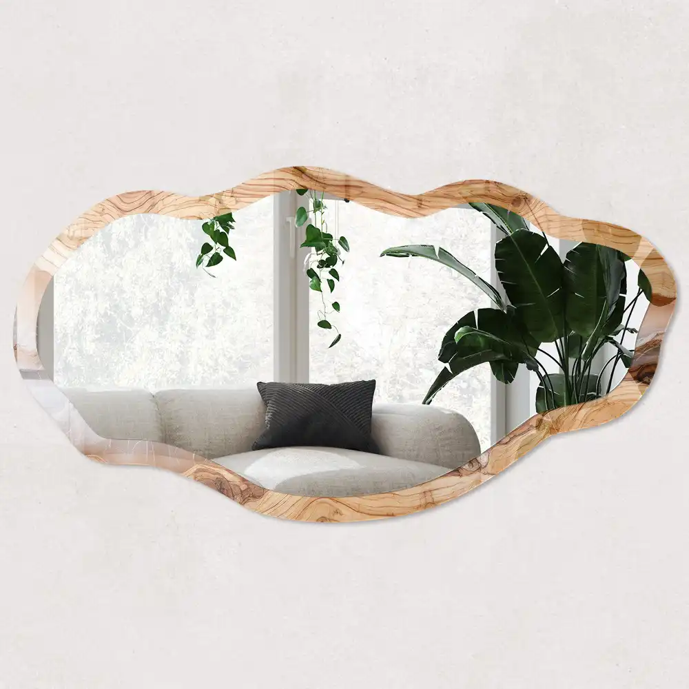 Miroir irrégulier à motif bois