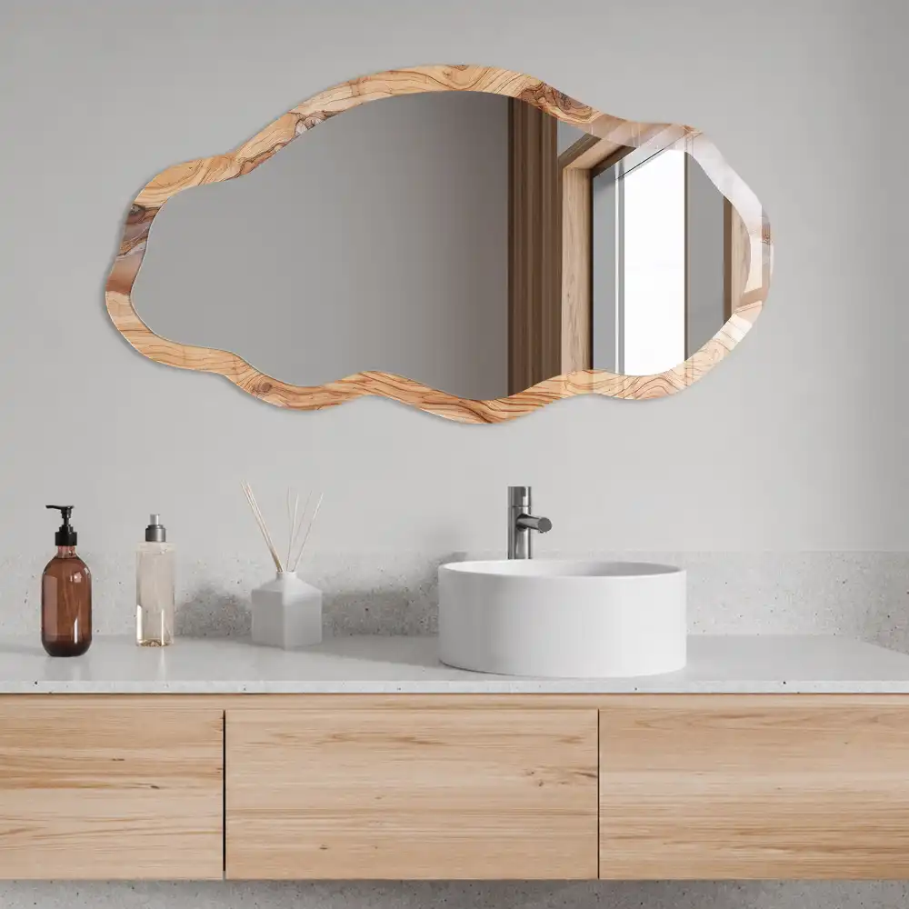 Miroir irrégulier à motif bois