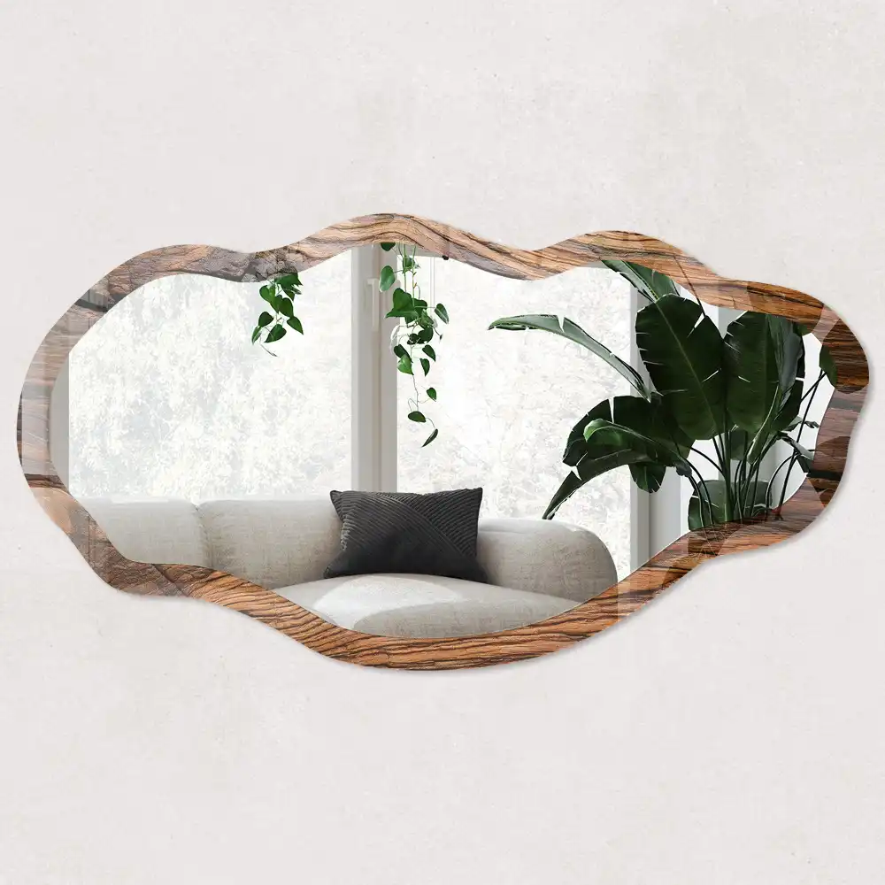 Miroir décoratif irrégulier effet bois