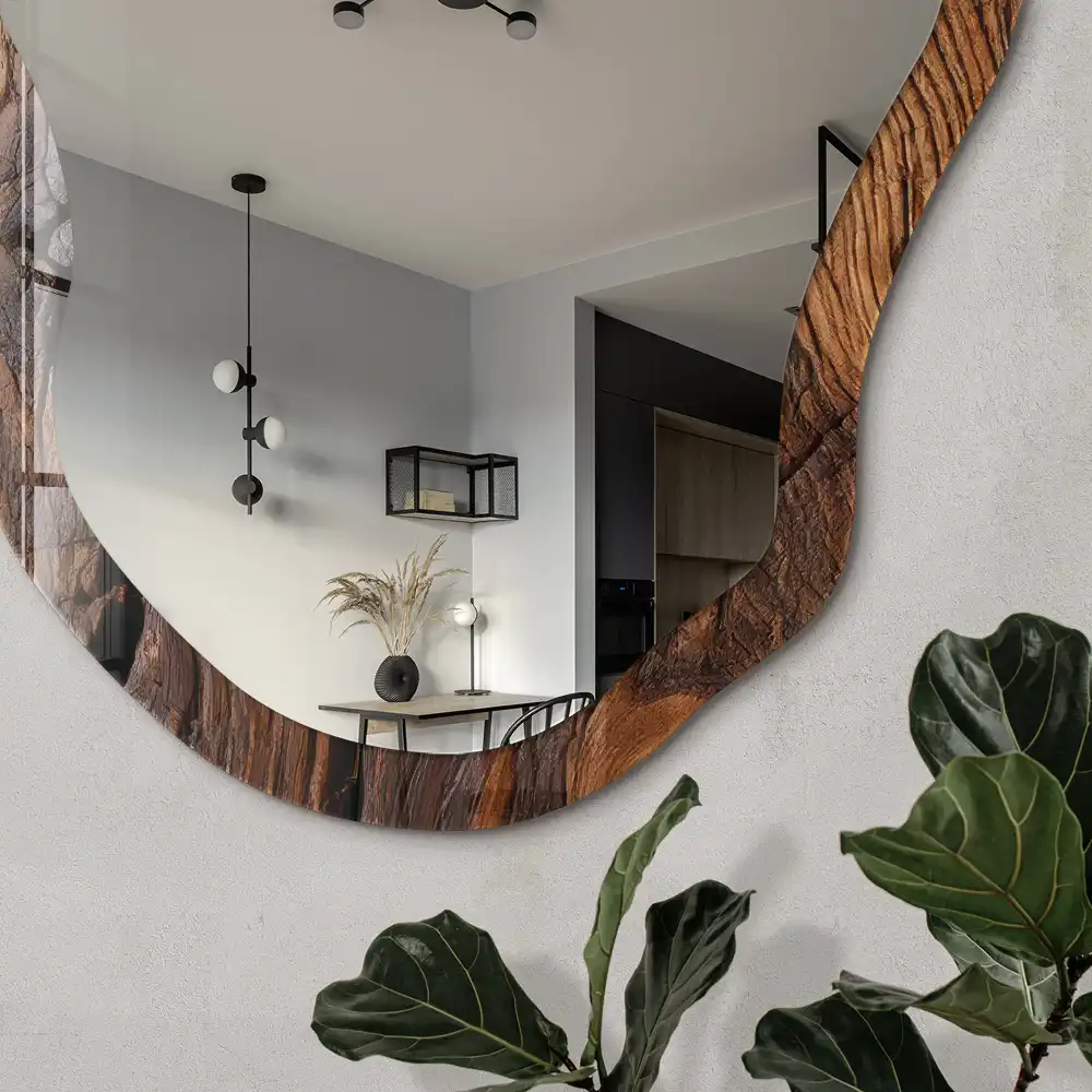 Miroir décoratif irrégulier effet bois