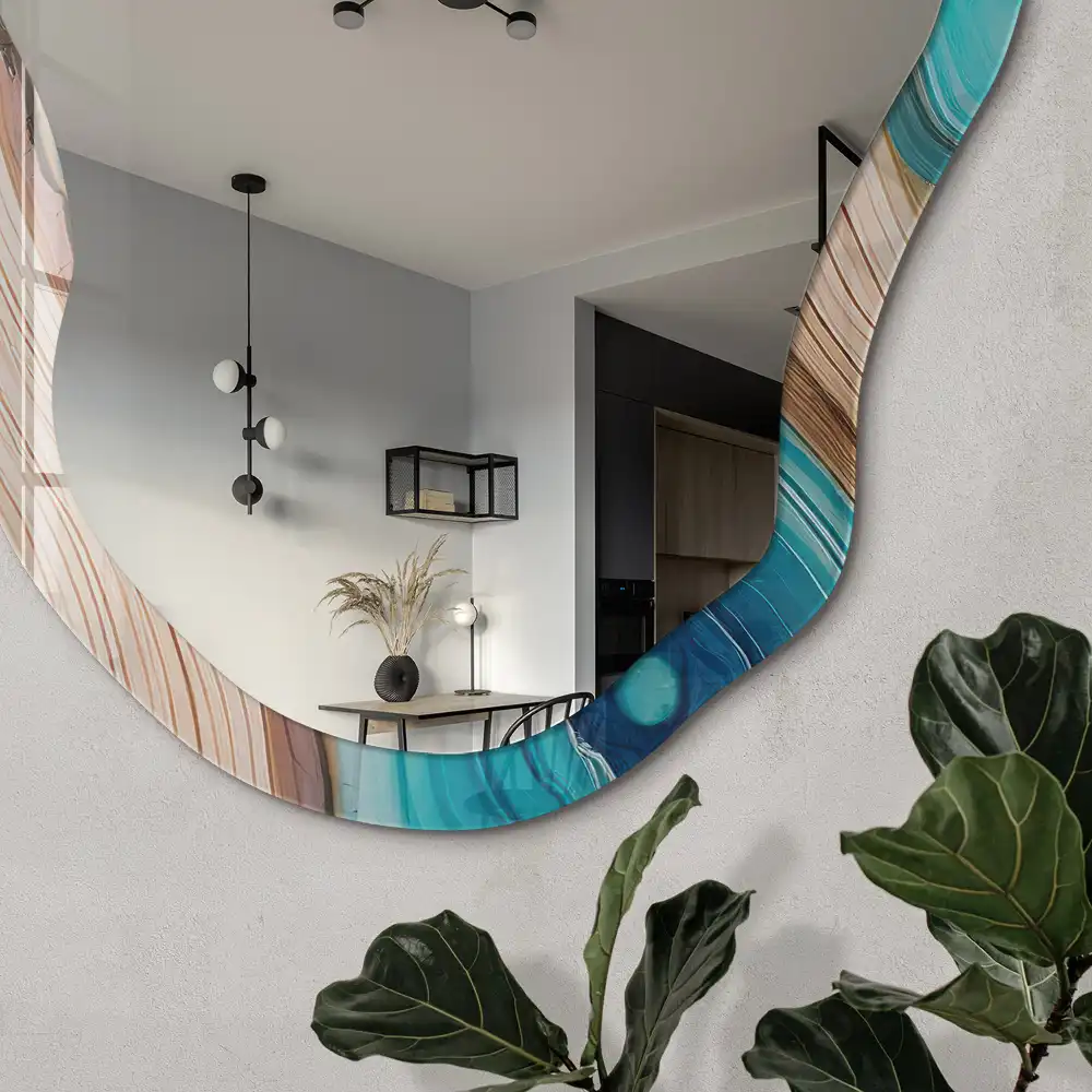 Miroir irrégulier à motif de courants bleus