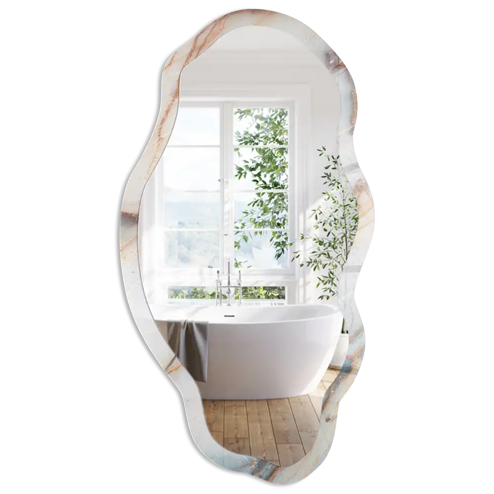 Miroir mural moderne à impression effet marbre et forme irrégulière