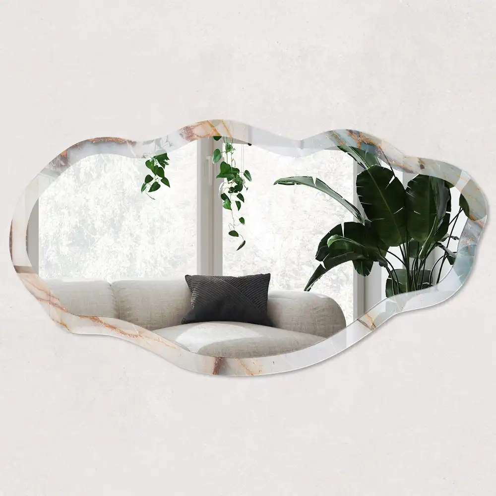 Miroir mural moderne à impression effet marbre et forme irrégulière