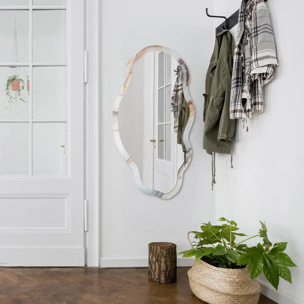 Miroir mural moderne à impression effet marbre et forme irrégulière