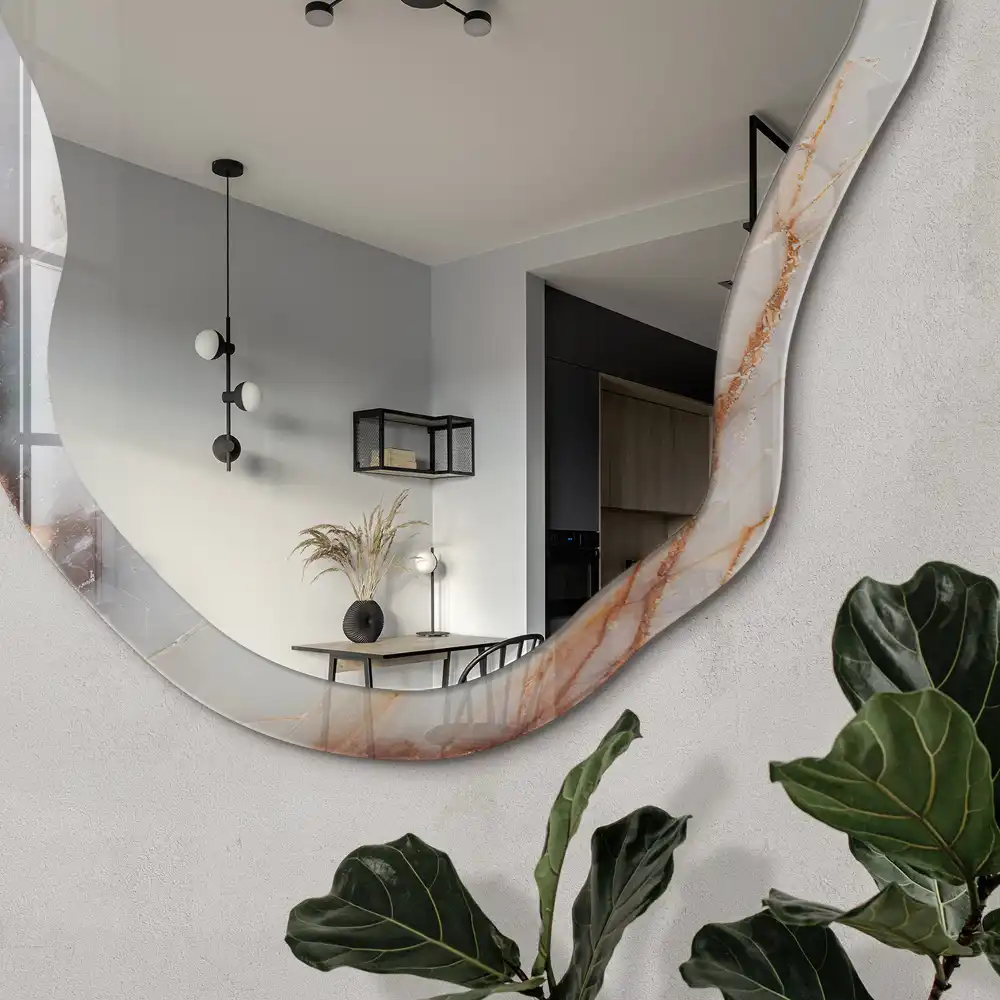 Miroir mural moderne à impression effet marbre et forme irrégulière