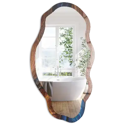 Miroir encadré avec impression forme irrégulière bois et eau