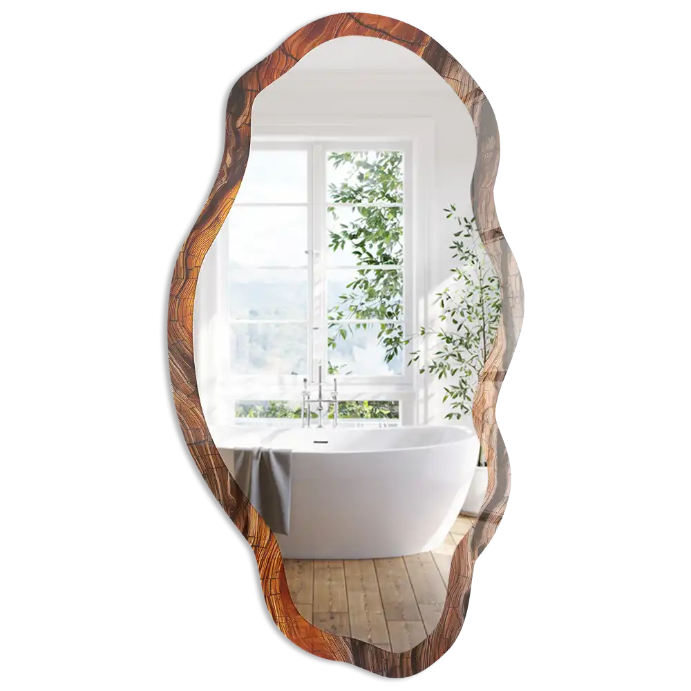 Miroir décoratif irrégulier effet bois