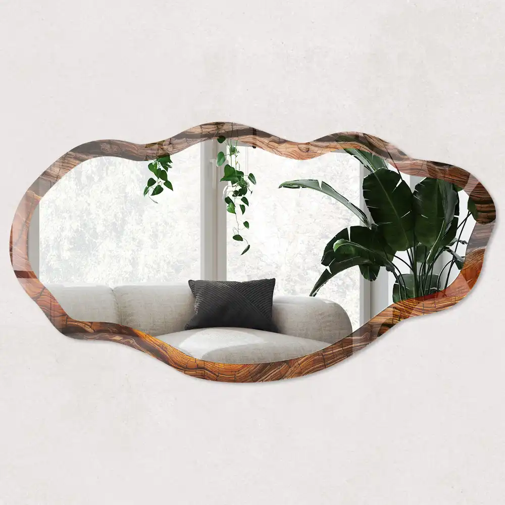 Miroir décoratif irrégulier effet bois