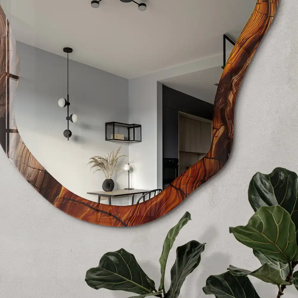 Miroir décoratif irrégulier effet bois