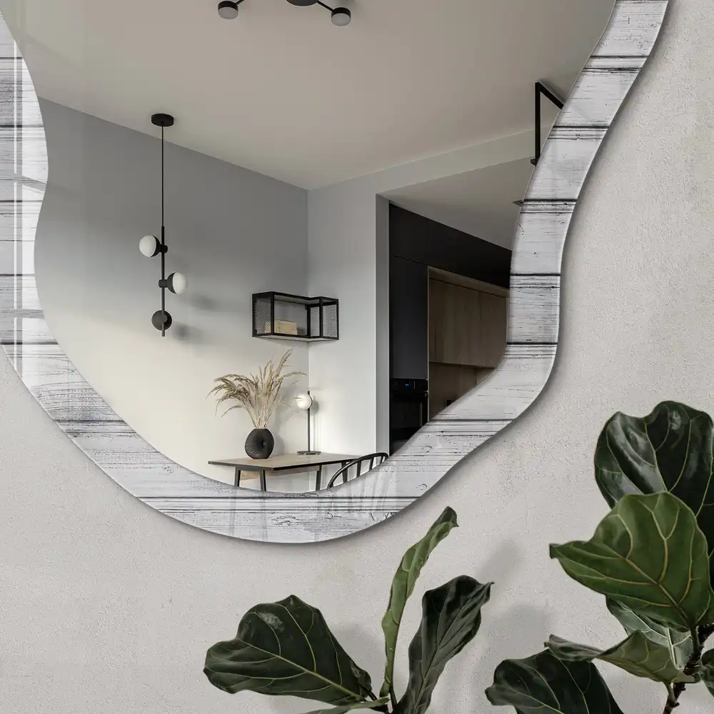Miroir décoratif irrégulier effet bois clair