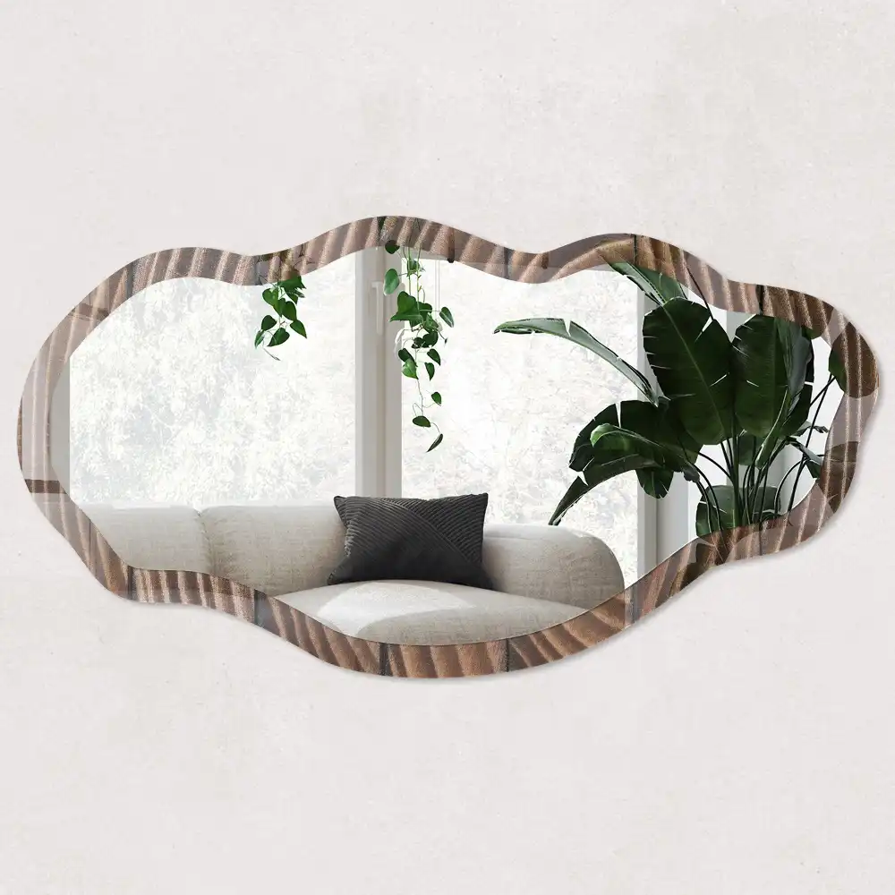Miroir irrégulier avec impression effet vagues de bois