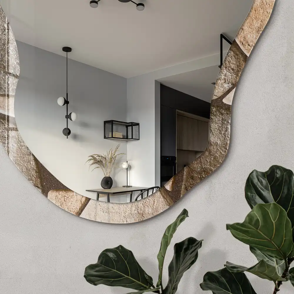 Miroir décoratif irrégulier à motif mosaïque de pierre