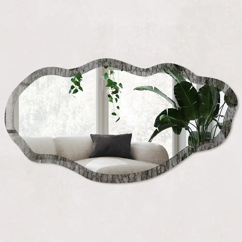 Miroir encadré avec impression effet écorce d'arbre forme irrégulière