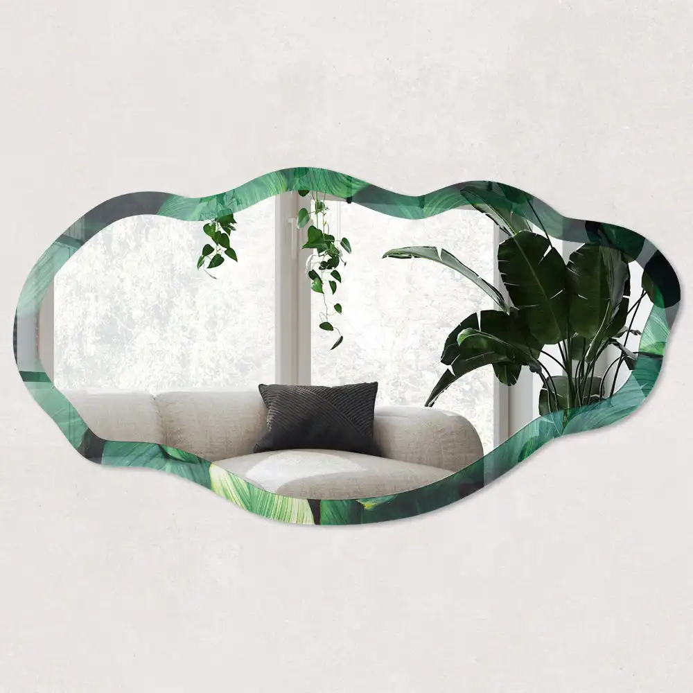 Miroir irrégulier à motif de feuilles vertes