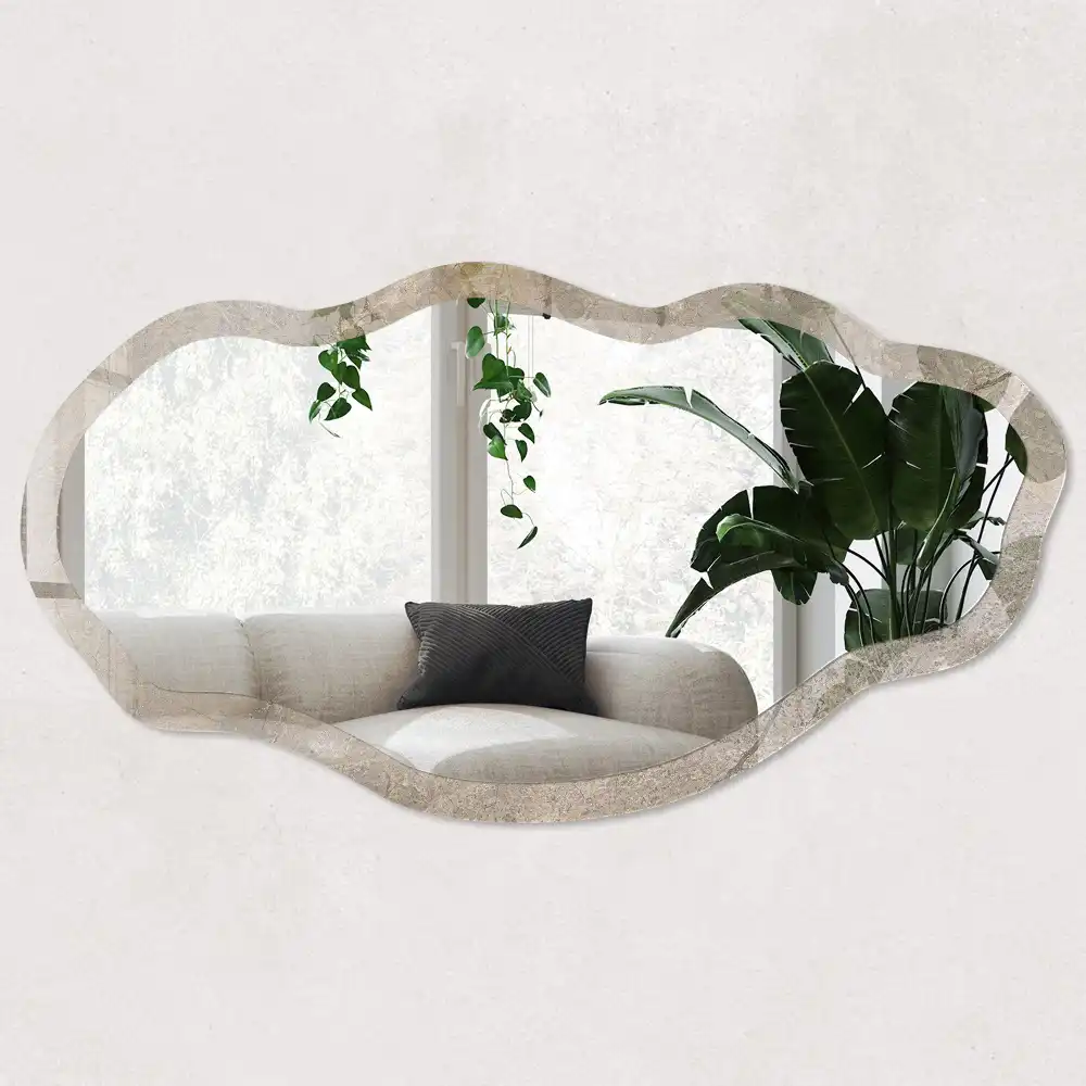 Miroir encadré à impression forme irrégulière avec structure naturelle