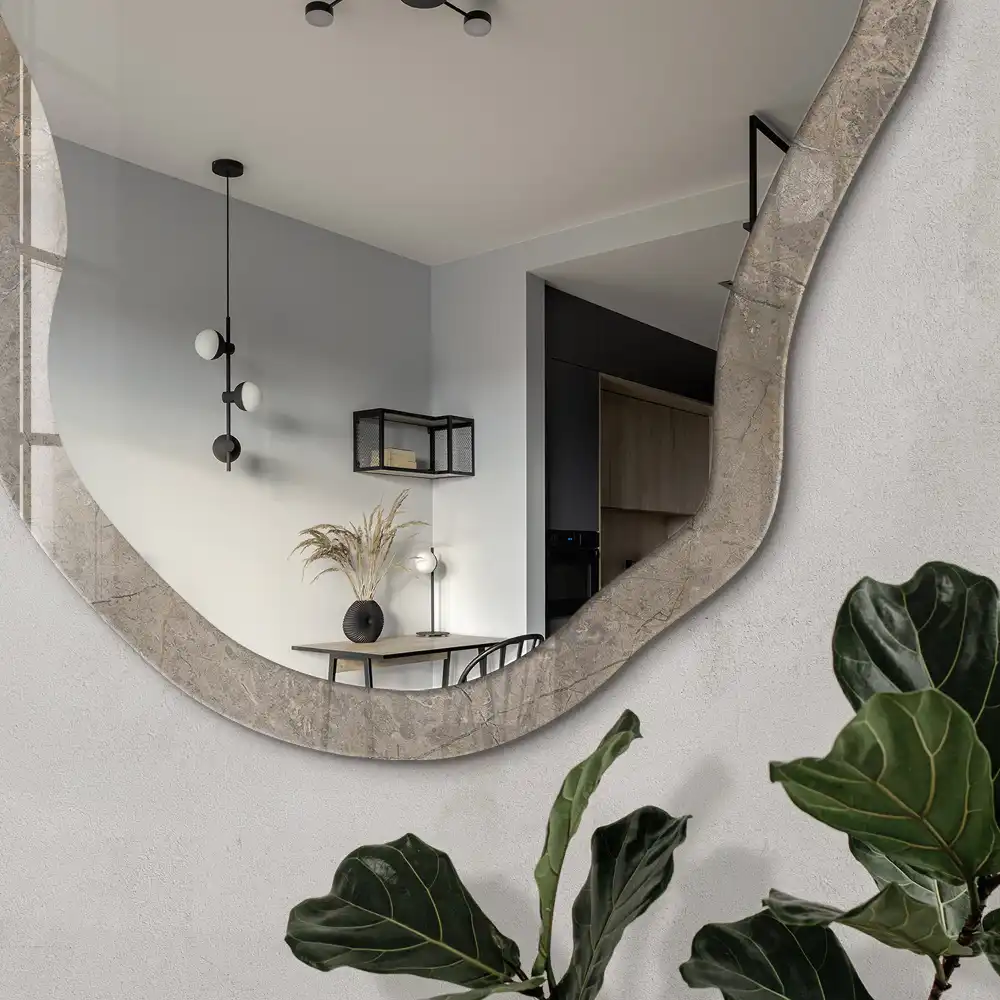 Miroir encadré à impression forme irrégulière avec structure naturelle