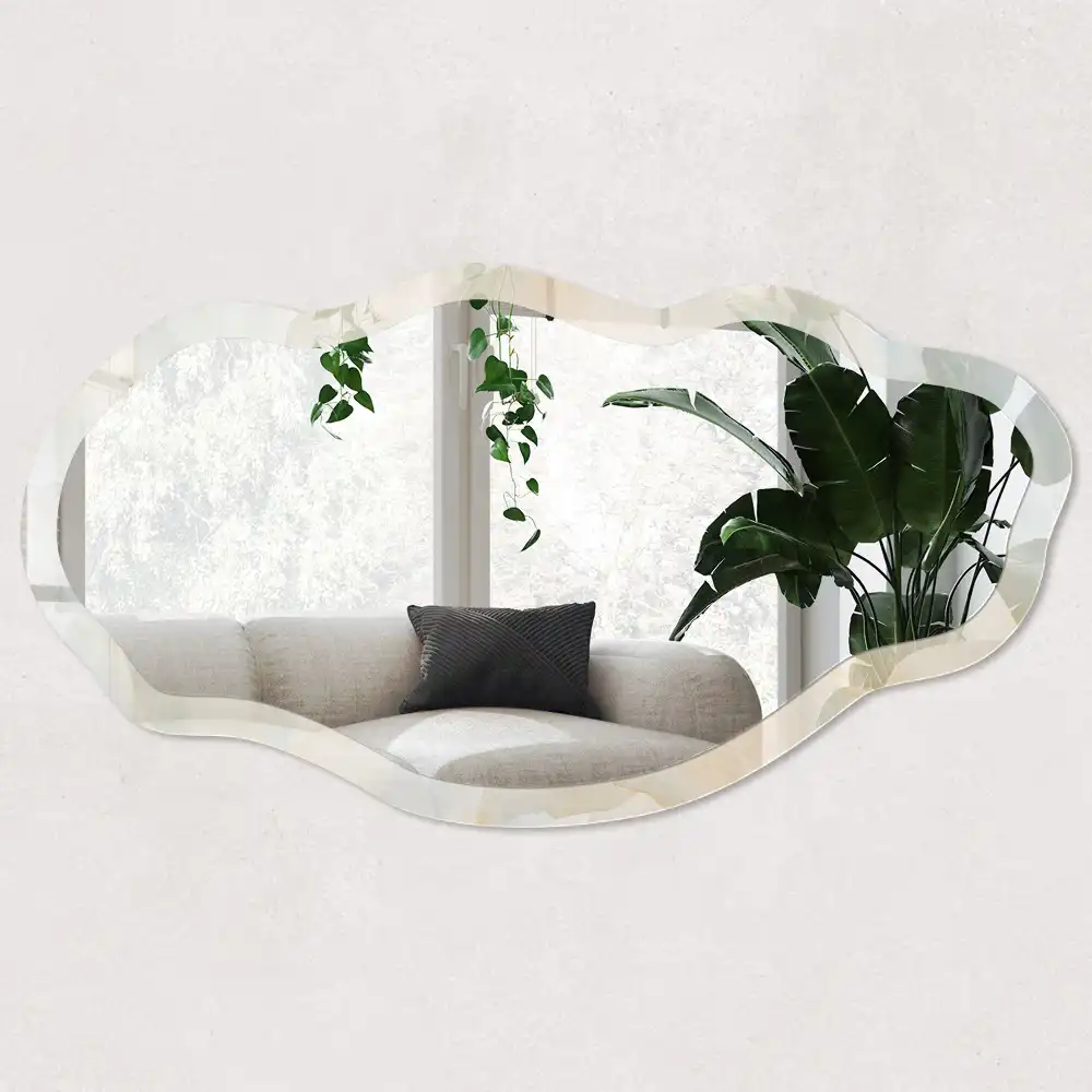 Miroir irrégulier avec impression sérénité crème