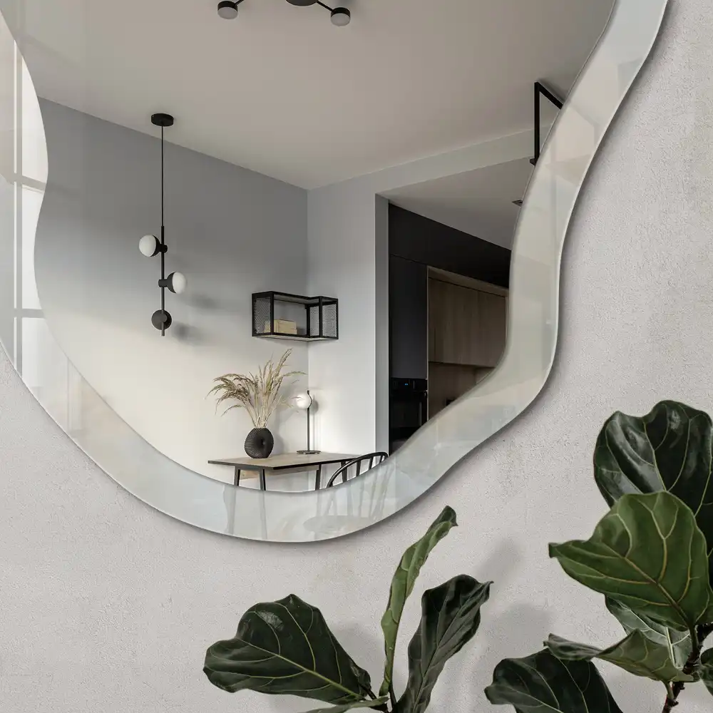 Miroir irrégulier avec impression sérénité crème