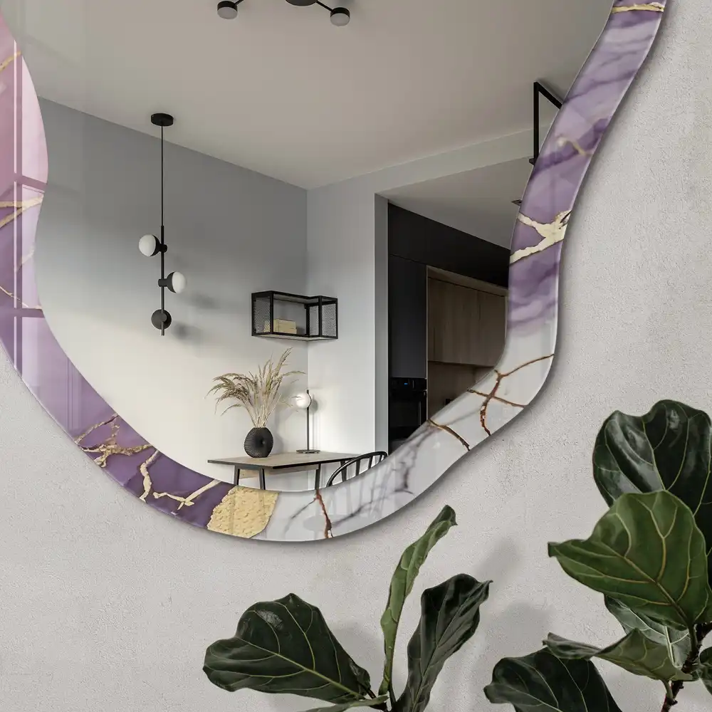Miroir irrégulier avec impression effet marbre