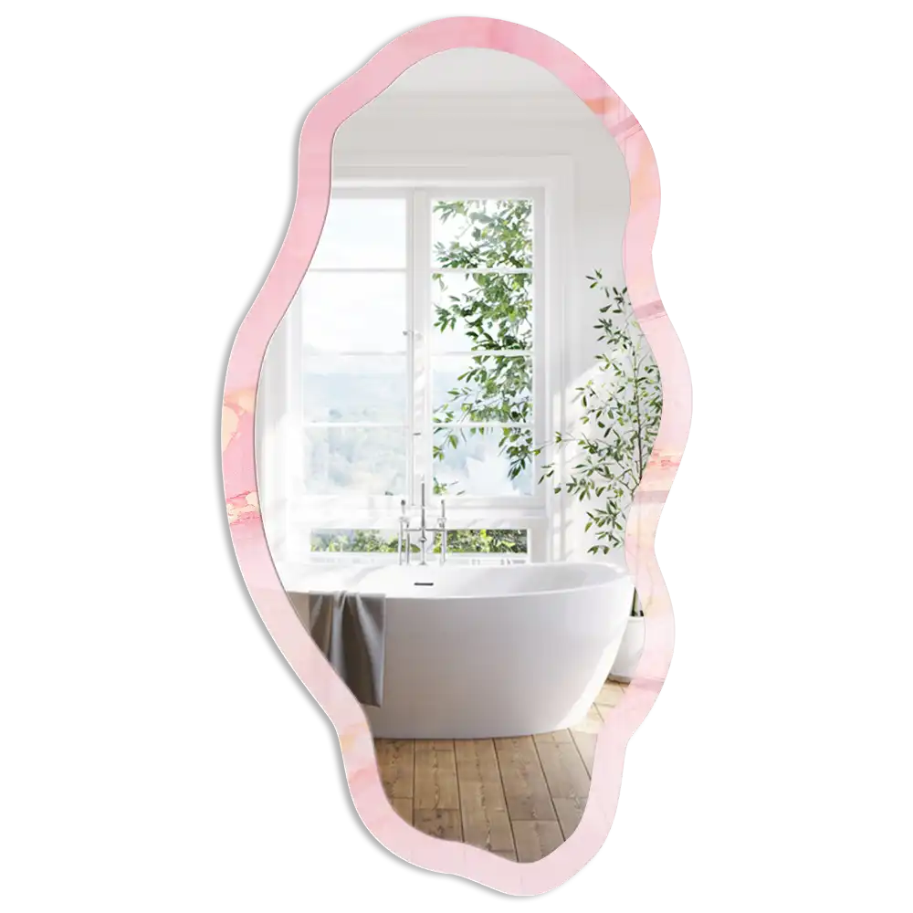Miroir irrégulier avec impression rêve rose