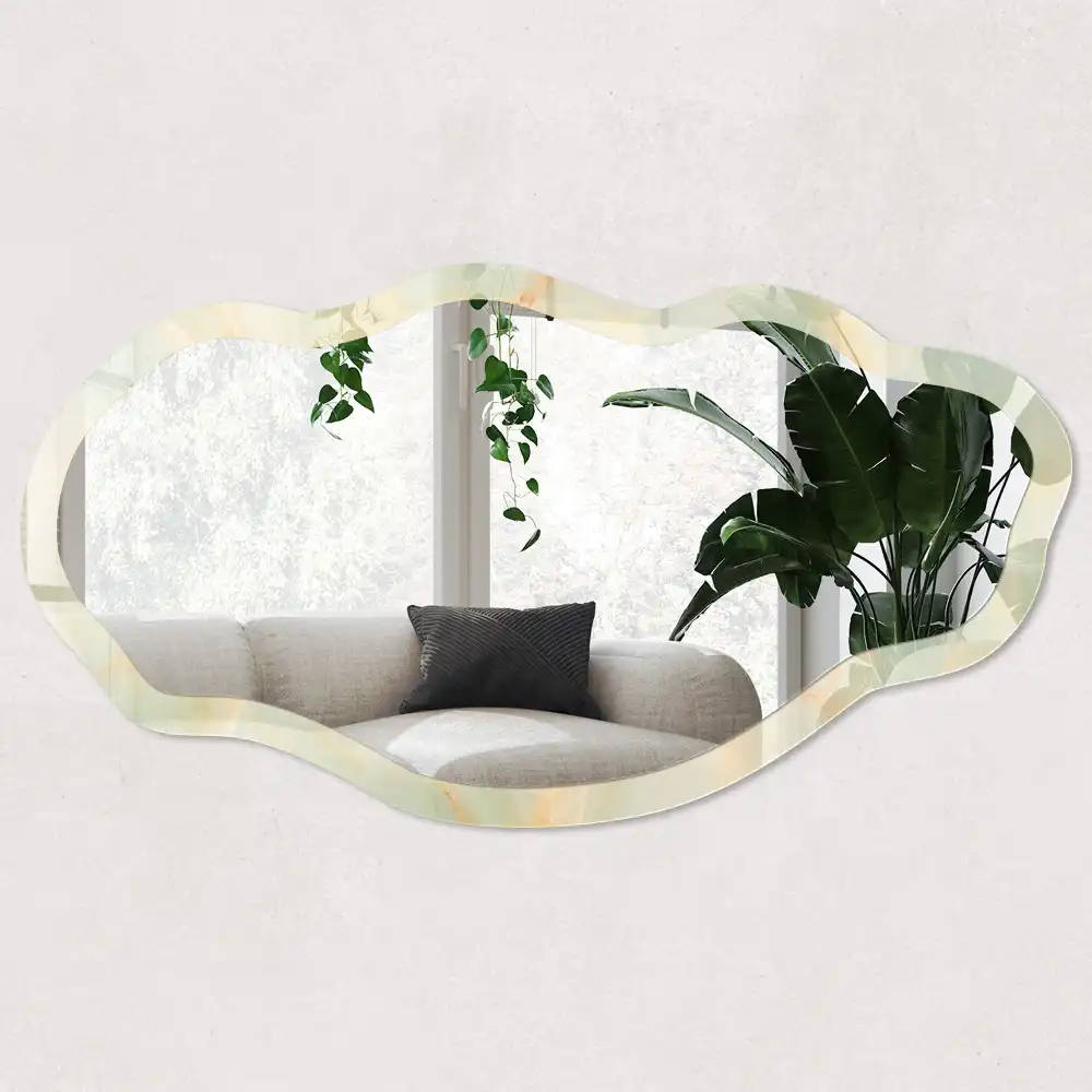 Miroir encadré à motif pastel de forme irrégulière