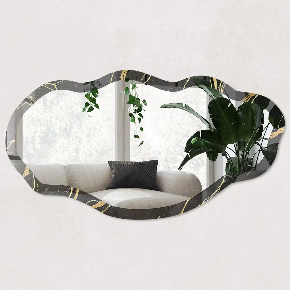 Miroir encadré à impression vagues luxueuses de forme irrégulière
