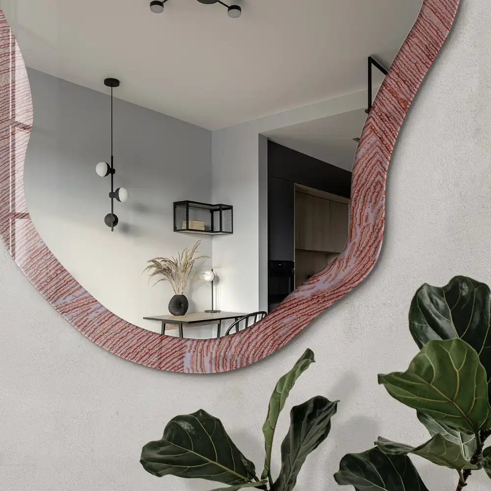 Miroir décoratif aux formes irrégulières avec impression à texture paisible