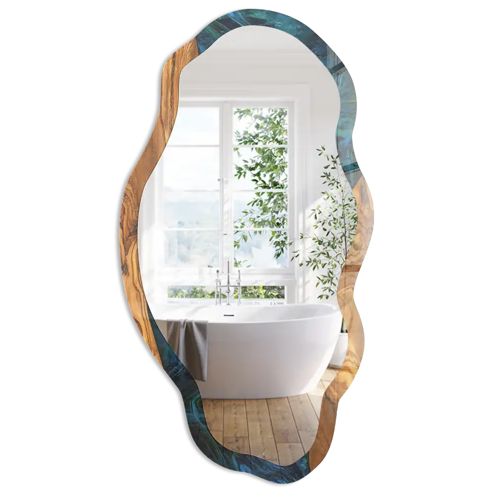 Miroir irrégulier à motif d'ondulations boisées