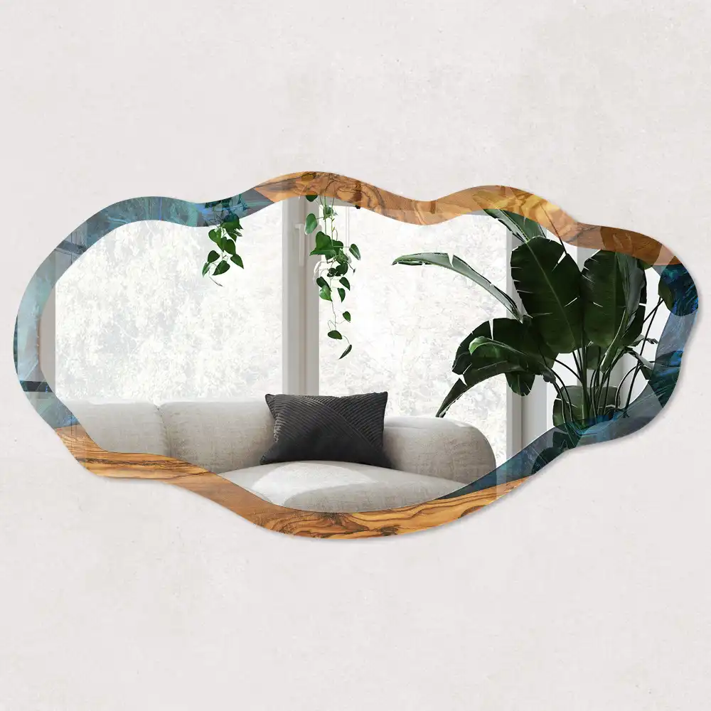 Miroir irrégulier à motif d'ondulations boisées