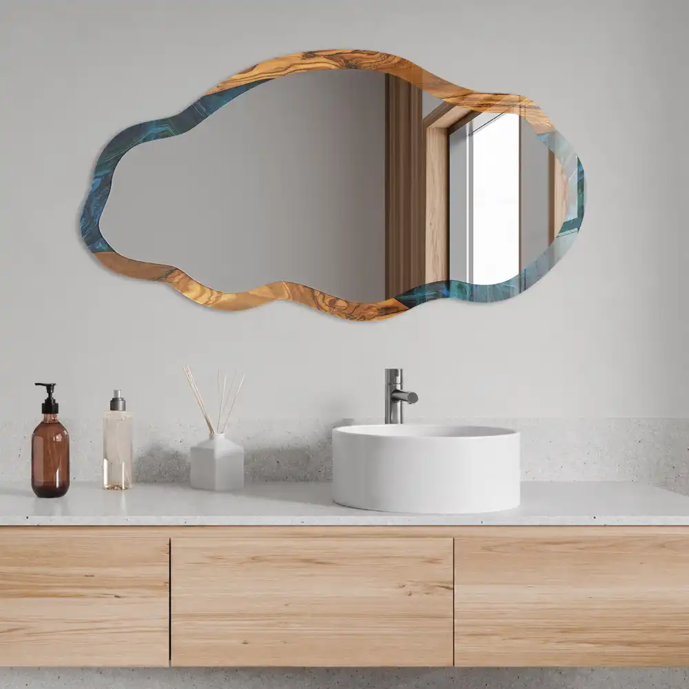 Miroir irrégulier à motif d'ondulations boisées