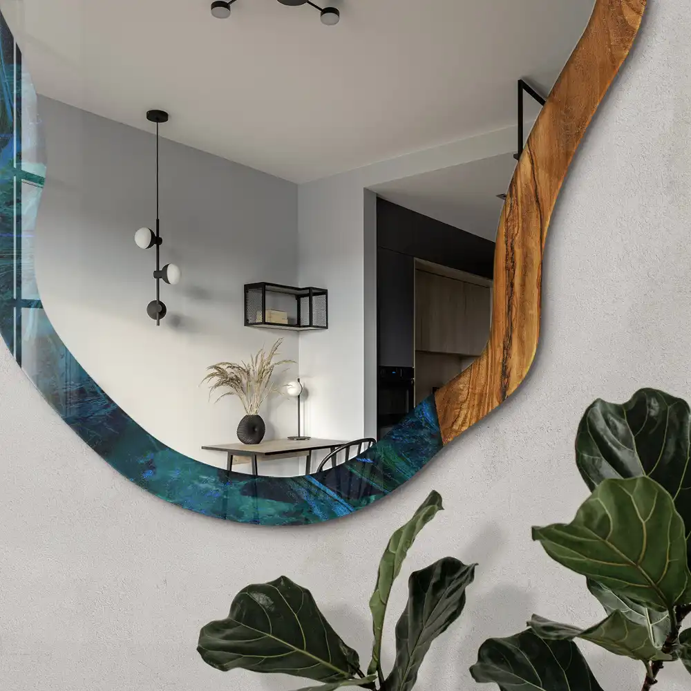Miroir irrégulier à motif d'ondulations boisées
