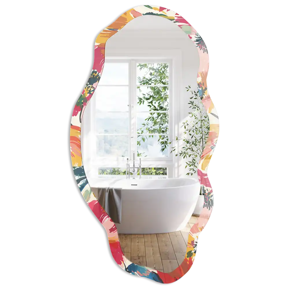 Miroir décoratif irrégulier à motif floral