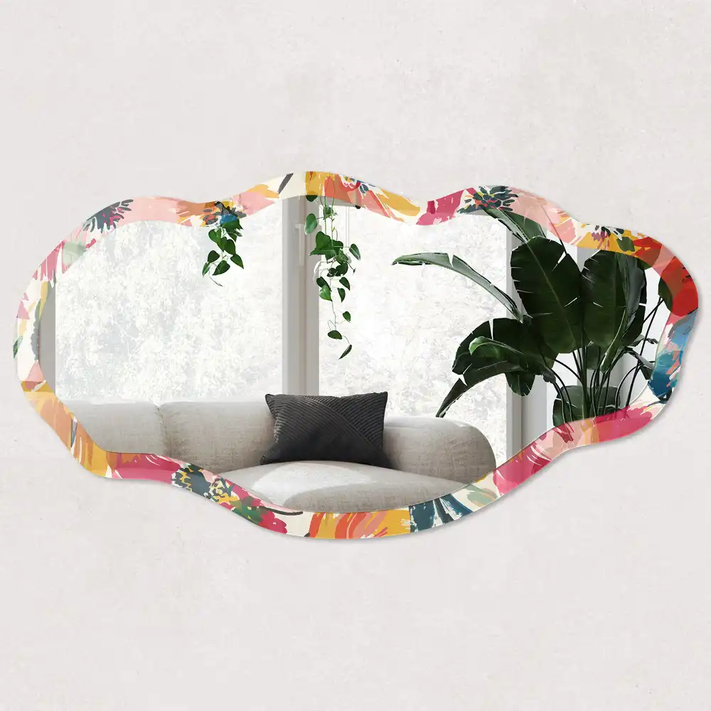 Miroir décoratif irrégulier à motif floral