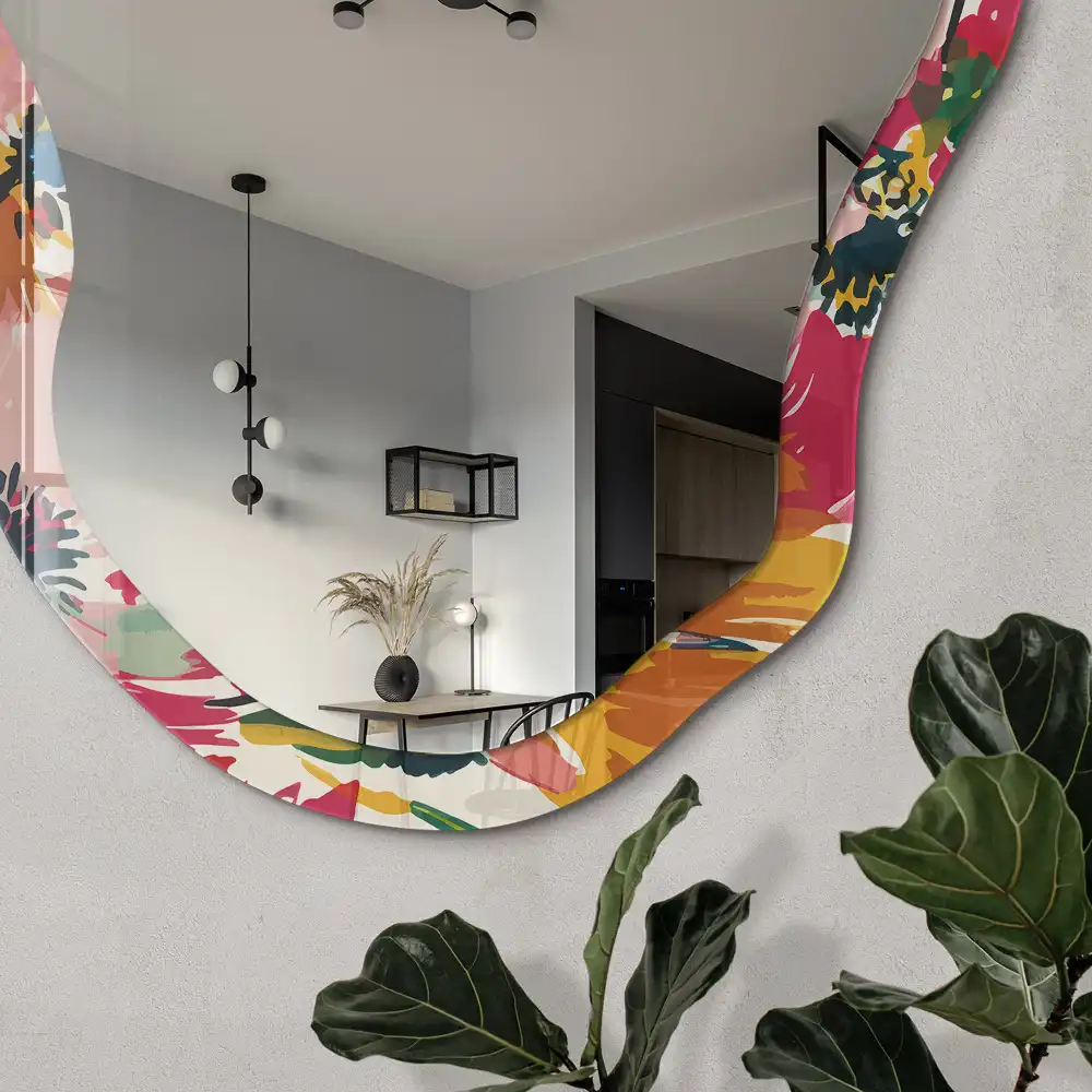 Miroir décoratif irrégulier à motif floral