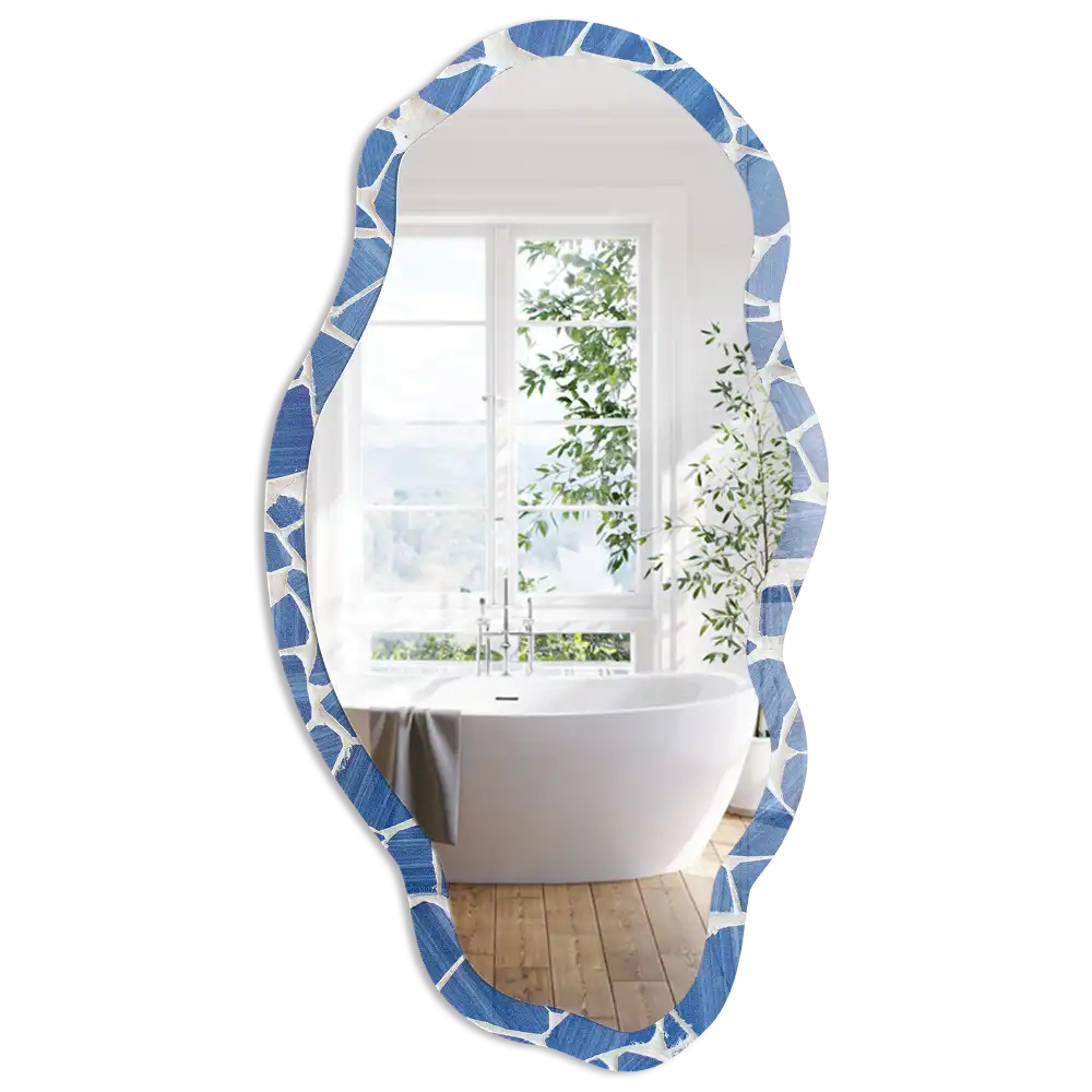 Miroir décoratif irrégulier à motif mosaïque bleue
