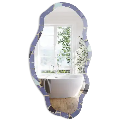 Miroir irrégulier à motif mosaïque bleue