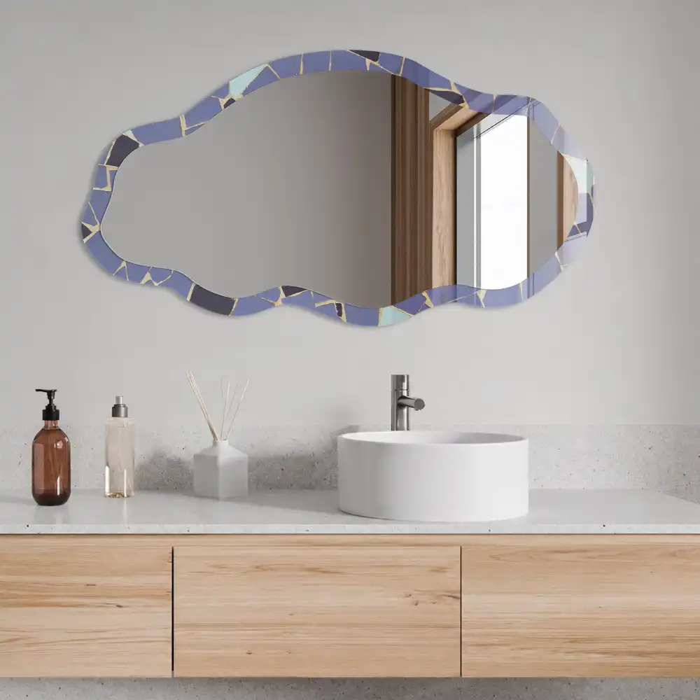 Miroir irrégulier à motif mosaïque bleue