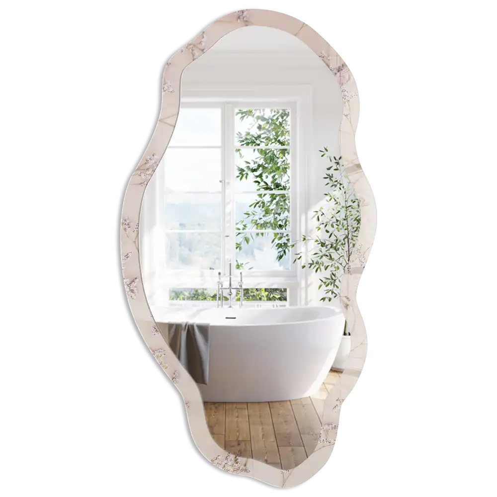 Miroir décoratif irrégulier à impression florale légère