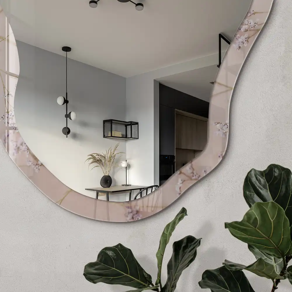 Miroir décoratif irrégulier à impression florale légère