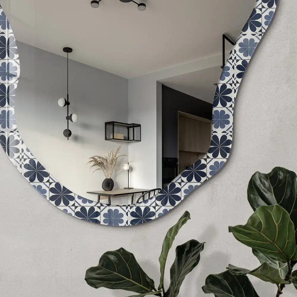 Miroir décoratif irrégulier à impression géométrique dorée