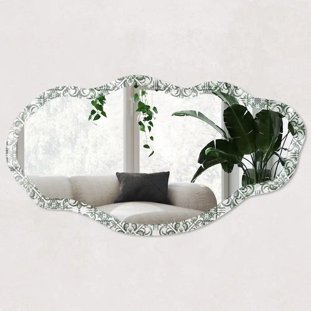 Miroir irrégulier à motif ornemental vert