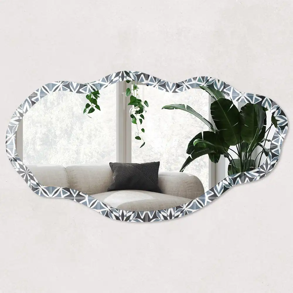 Miroir encadré à impression de fleurs géométriques aux formes irrégulières