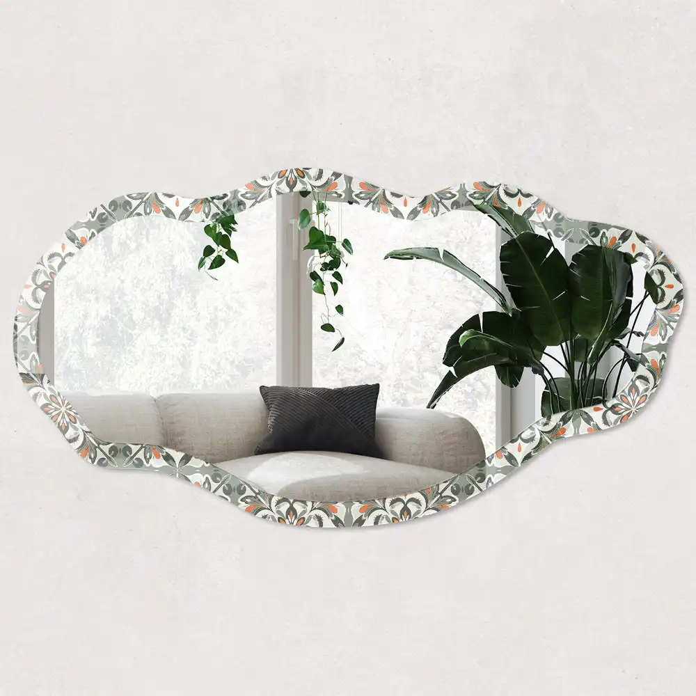Miroir décoratif irrégulier à motif végétal doré
