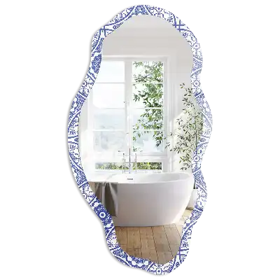 Miroir encadré à impression mosaïque de forme irrégulière bleu clair
