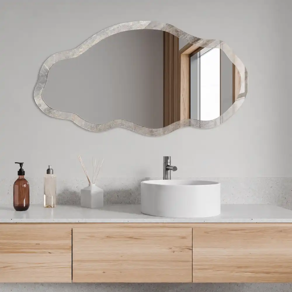 Miroir encadré à impression texture pierre avec forme irrégulière