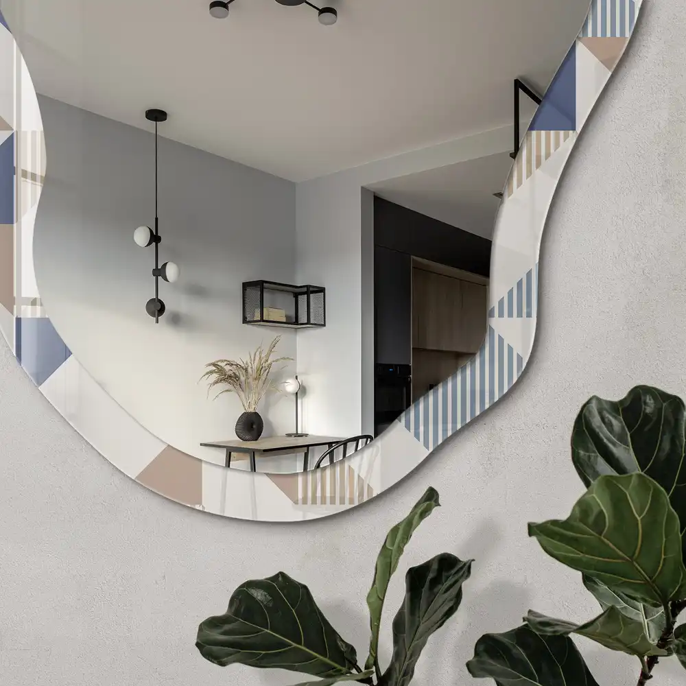 Miroir décoratif irrégulier à motifs géométriques linéaires