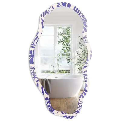 Miroir encadré à motif botanique tropical aux formes irrégulières