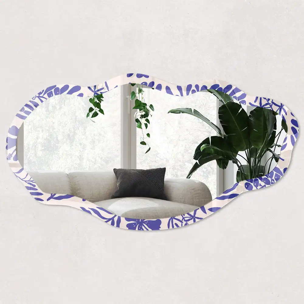 Miroir encadré à motif botanique tropical aux formes irrégulières